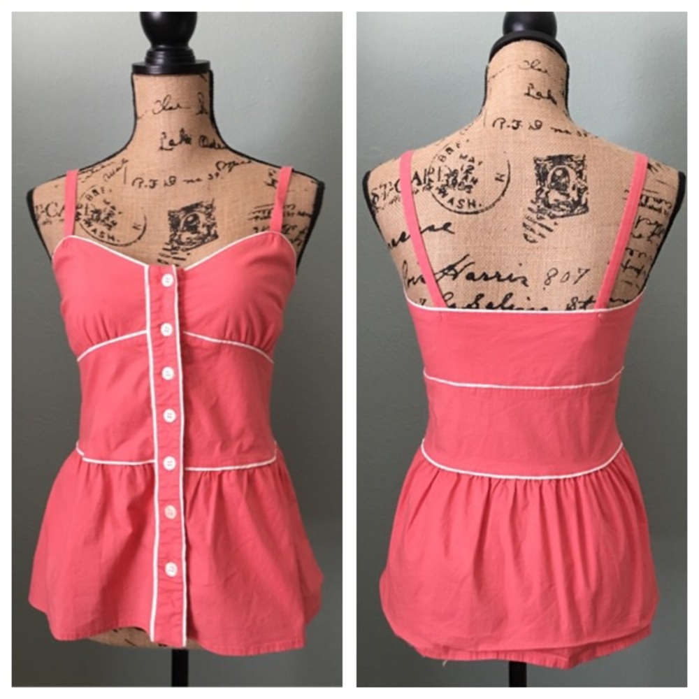 Anthropologie Coral Pink Button-Front Peplum Cami